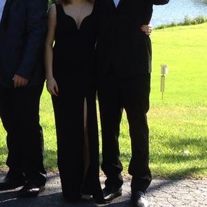 Long black prom dress with slit